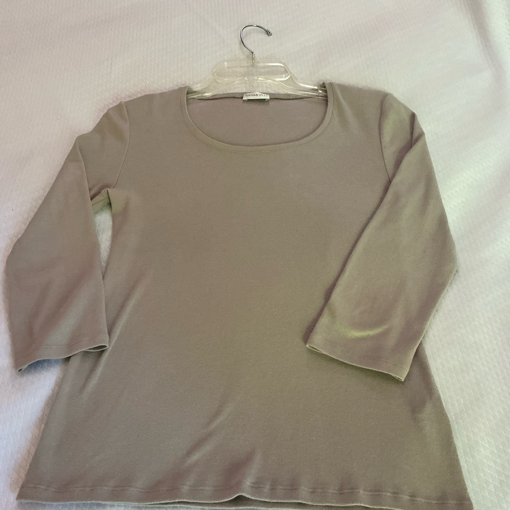 Rivamonti by Brunello Cucinelli Fitted 3/4 Sleeve Jersey Top in Stone